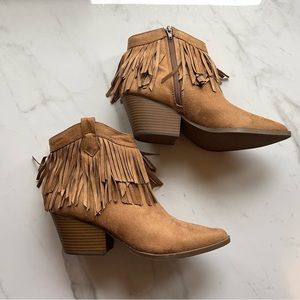 Indigo Rd fringe booties, size 7.5, NWOT, never worn.